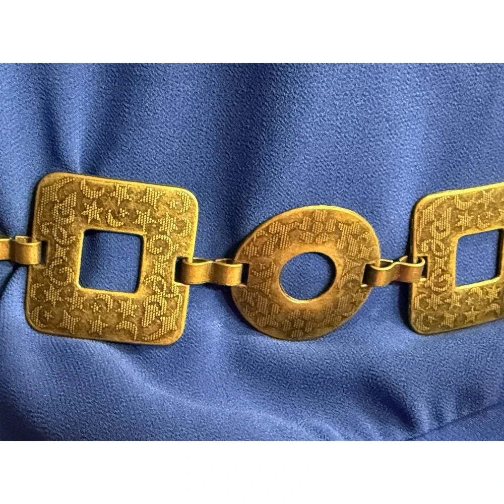 VTG metal belt Hippie BOHO Geometric hain Waist 90's YTK Gold Bronze Tone 39